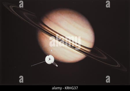 An artist's impression of the encounter between Pioneer 11 and Saturn Stock Photo