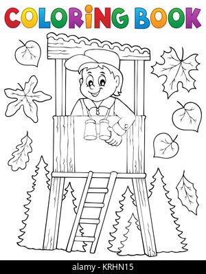 Coloring book forester theme 1 Stock Photo