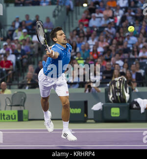 KEY BISCAYNE, FL - APRIL 03: Novak Djokovic attends day 12 of the Miami Open at Crandon Park Tennis Center on April 3, 2015 in Key Biscayne, Florida.   People:  Novak Djokovic Stock Photo