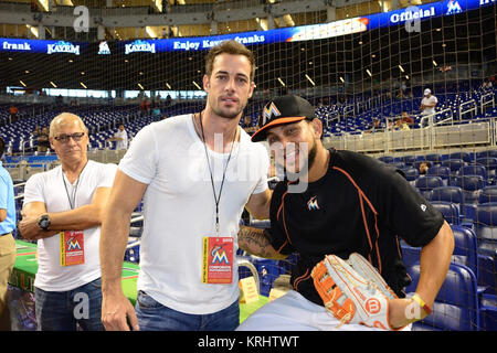 MIAMI, FL - JUNE 16: Actor William Levy during practice before action against the Miami Marlins on Tuesday, June 16, 2015, at Marlins Park in Miami.   People:  William Levy Stock Photo