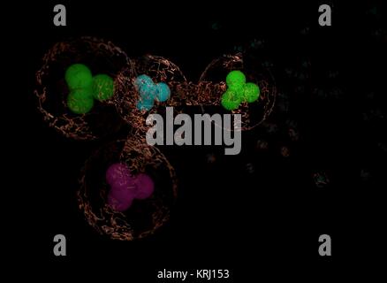 Colorful molecule with electric cloud of electrons and energetic links isolated on black 3d illustration Stock Photo