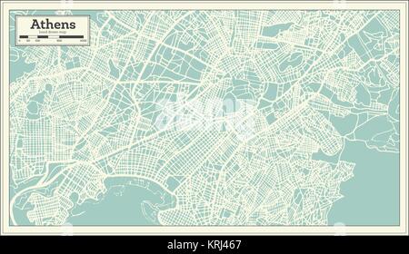 Athens Greece Map in Retro Style. Vector Illustration. Outline Map. Stock Vector