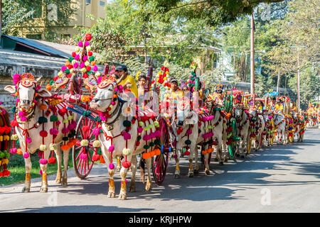 Festival Procession, near Heritage Site in Bagan,Myanmar Stock Photo