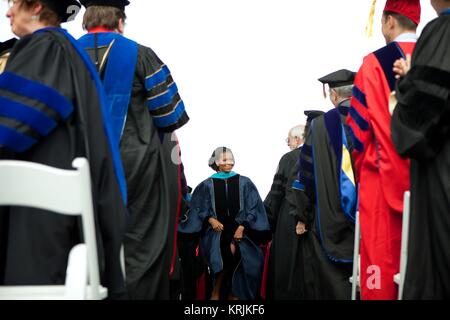 U.S. First Lady Michelle Obama attends the George Washington University commencement ceremony on the National Mall May 16, 2010 in Washington, DC. Stock Photo