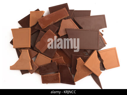 Pile of broken chocolate bars in many colors and flavors Stock Photo