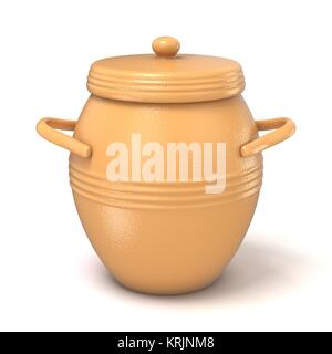 Clay pot with lid. 3D Stock Photo