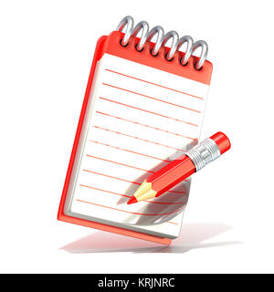 Red pencil and notepad. 3D Stock Photo