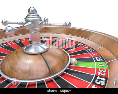 Roulette wheel. 3D Detail on zero green pocket Stock Photo