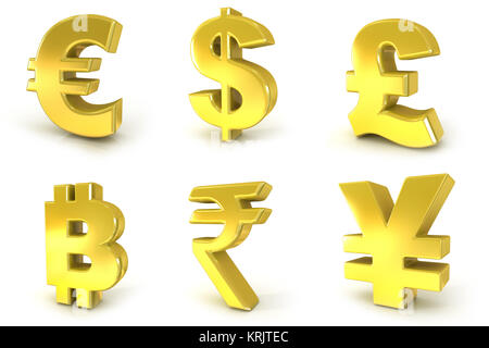 Currency golden signs. 3D Stock Photo