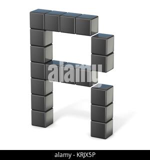 8 bit font. Capital letter R. 3D Stock Photo