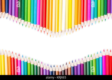 Color pencils rainbow vawe arrangement Stock Photo