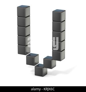 8 bit font. Capital letter V. 3D Stock Photo