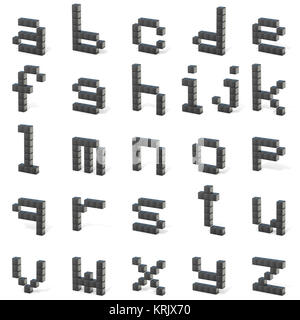 8 bit font. Lowercase letters ALL. 3D Stock Photo