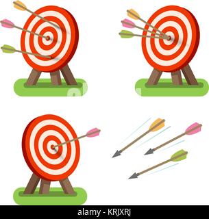 Arrows and round target standing on tripod. Purpose, goal, accuracy icon or symbol. Vector illustration Stock Vector