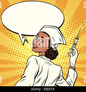 African American nurse with a syringe for vaccination Stock Photo