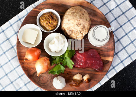 Raw ingredients for Beef Stroganoff Stock Photo