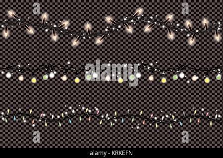 Christmas Lights String Isolated on Transparent Background. Vector Illustration. Xmas Glowing Lights. Garlands. Stock Vector