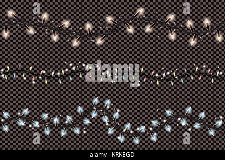 Christmas Lights String Isolated on Transparent Background. Vector Illustration. Xmas Glowing Lights. Garlands. Stock Vector