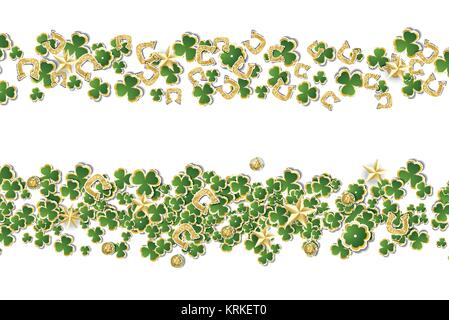 Saint Patricks Day Background with Clover Leaves or Shamrocks Isolated on White Background. Vector Illustration. Stock Vector