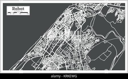 Rabat Morocco Map in Retro Style. Vector Illustration. Outline Map. Stock Vector