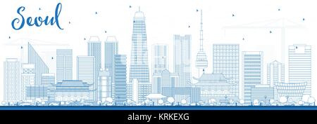 Outline Seoul Korea Skyline with Blue Buildings. Vector Illustration. Business Travel and Tourism Concept with Modern Architecture. Seoul Cityscape Stock Vector