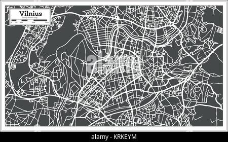 Vilnius Lithuania Map in Retro Style. Vector Illustration. Outline Map. Stock Vector