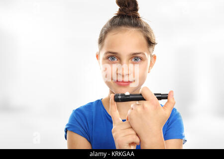 diabetic girl measuring sugar glucose meter Stock Photo