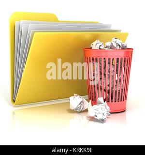 Full red recycle bin folder icon, 3D Stock Photo