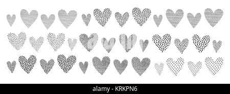 Hearts Shapes with Hand Drawn Texture Stock Vector