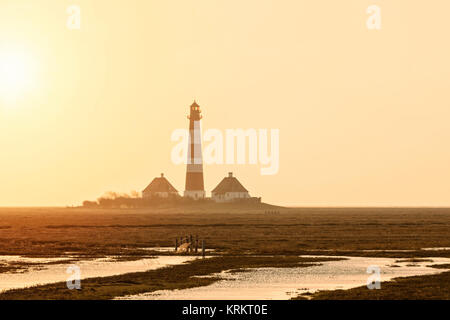 Westerhever lighthouse, North Frisia, in late afternoon mist Stock Photo
