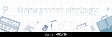 Management Strategy Word On Squared Background Horizontal Banner Business Planning Concept Stock Vector