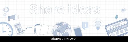 Share Ideas Word On Squared Background Horizontal Banner Stock Vector
