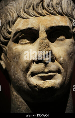Trajan (Marcus Ulpius Traianus) (53-117). Roman Emperor of the Dynasty of the Antonines. Bust of the so-called decennalia type to commemorate the ten years of his ascension, ca.103-117. Detail. Marble. National Gallery. Oslo. Norway. Stock Photo