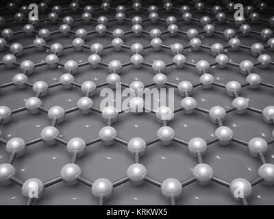 Graphene layer, schematic molecular model of hexagonal lattice. 3d illustration Stock Photo