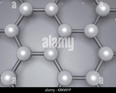 Graphene layer fragment, schematic molecular model, hexagonal lattice made of carbon atoms. 3d illustration Stock Photo
