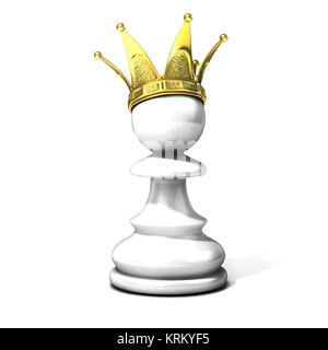 White pawn with a golden crown Stock Photo