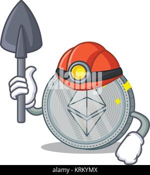 Miner Ethereum coin character cartoon Stock Vector