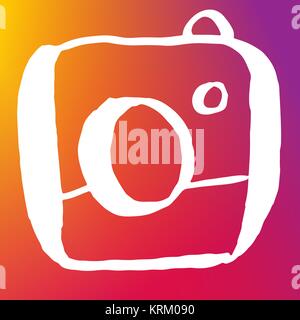 Vintage handdrawn photo camera icon on gradient background. Vector illustration for social media contests. Stock Vector