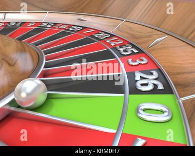 Macro view of a roulette table. Green zero. 3D Stock Photo