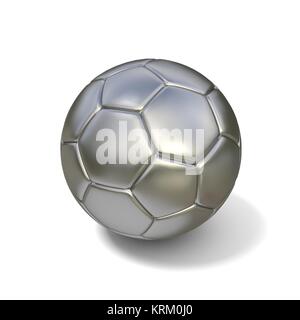 Silver football - soccer ball isolated on white background. 3D Stock Photo