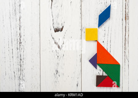 wooden tangram in a rabbit shape with copy space Stock Photo