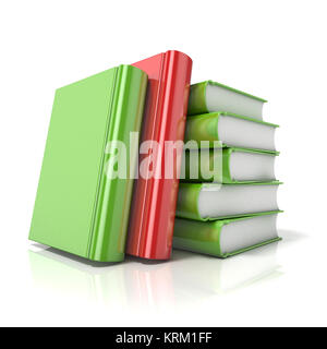 Green books with one red book. 3D Stock Photo