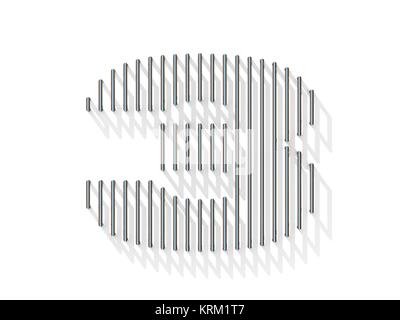 Silver, steel wire font. Number THREE 3 Stock Photo