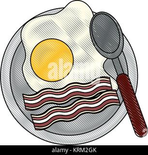 Sunny egg with bacon on dish Stock Vector