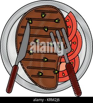 Delicious meat on dish Stock Vector