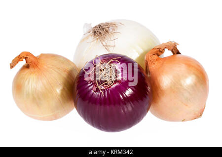 Various types of onions isolated on white background Stock Photo