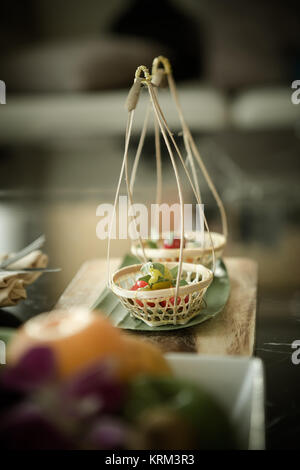 kanom look choup made from bean in fruit shape and coated with jelly Stock Photo