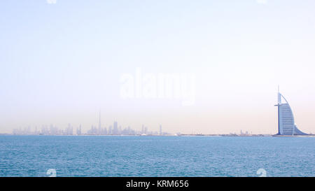 DUBAI, UNITED ARAB EMIRATES - MARCH 30th, 2014: Burj Al Arab is a luxury 7 stars hotel classed as one of the most luxurious in the world. Is built on an artificial island. Stock Photo