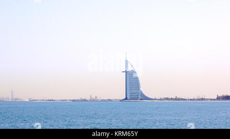 DUBAI, UNITED ARAB EMIRATES - MARCH 30th, 2014: Burj Al Arab is a luxury 7 stars hotel classed as one of the most luxurious in the world. Is built on an artificial island. Stock Photo