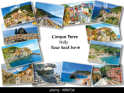 collage of Cinque Terre photos in Italy Stock Photo